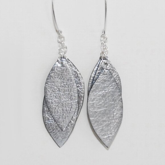 SILVER Leather Earrings - Picture 2 of 5